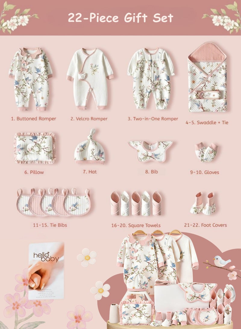 22 PCS Baby Layette Gift Set Box-Newborn Gift Set, Baby Clothes Bodysuits Accessories Hat Bibs Pillow Blanket, 100% Cotton, Premium-cloth, 0-3 Months - Nature - Image 3